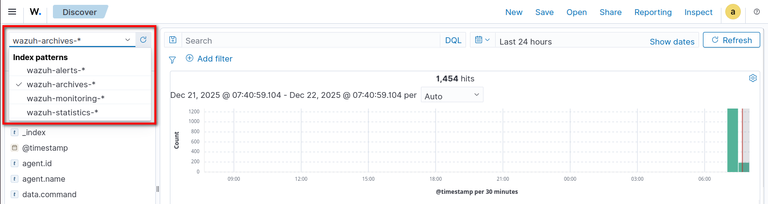 Wazuh Archives in Dashbord