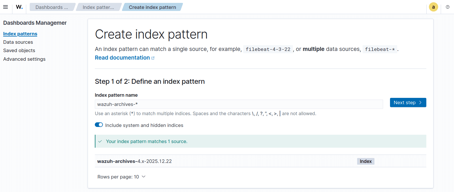 Wazuh Index Pattern Name