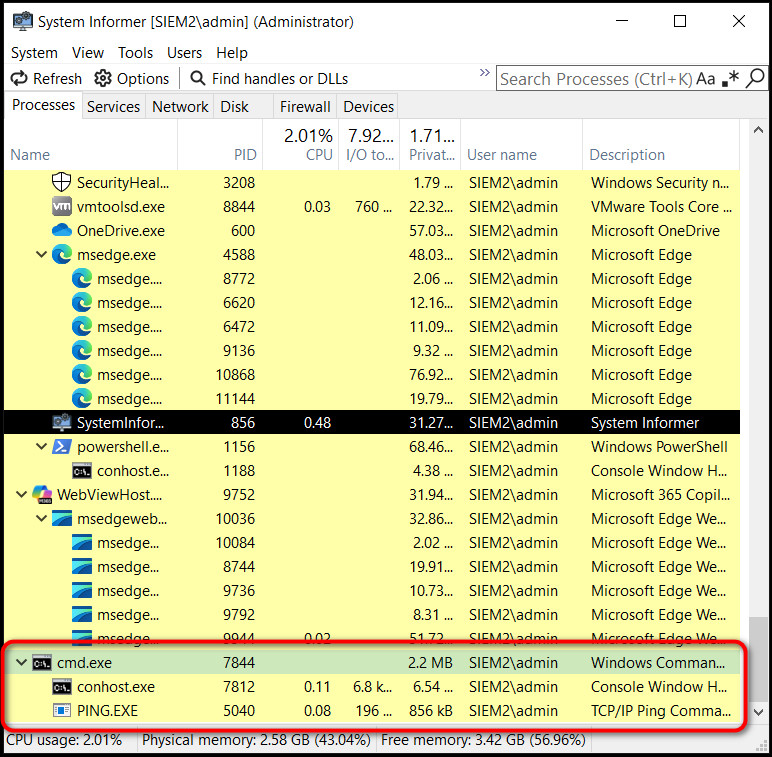 LotL cmd.exe Process Ping Fileless Continuous Ping